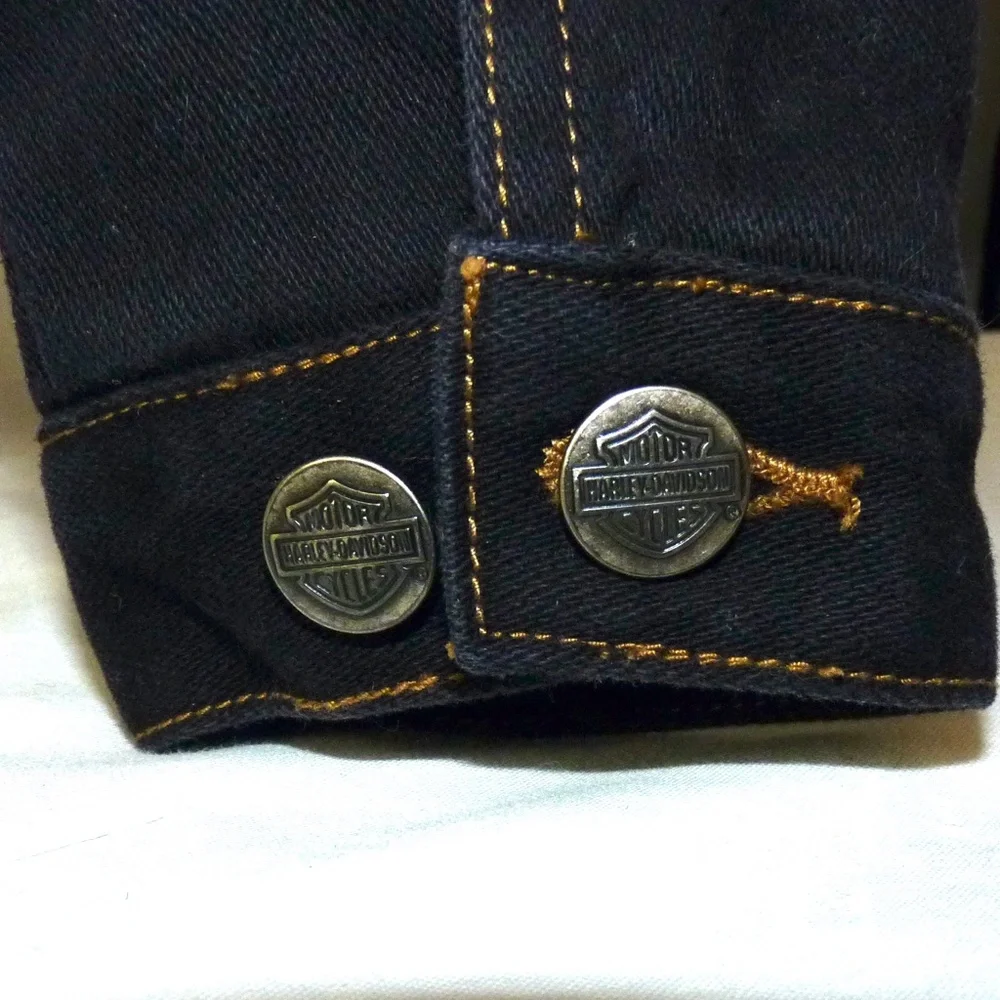 VINTAGE Genuine HARLEY-DAVIDSON Women's L Black Denim Motorcycle Jacket - Picture 6 of 13